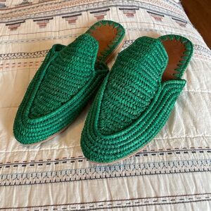 Green Woven Moroccan Slip-On Shoes